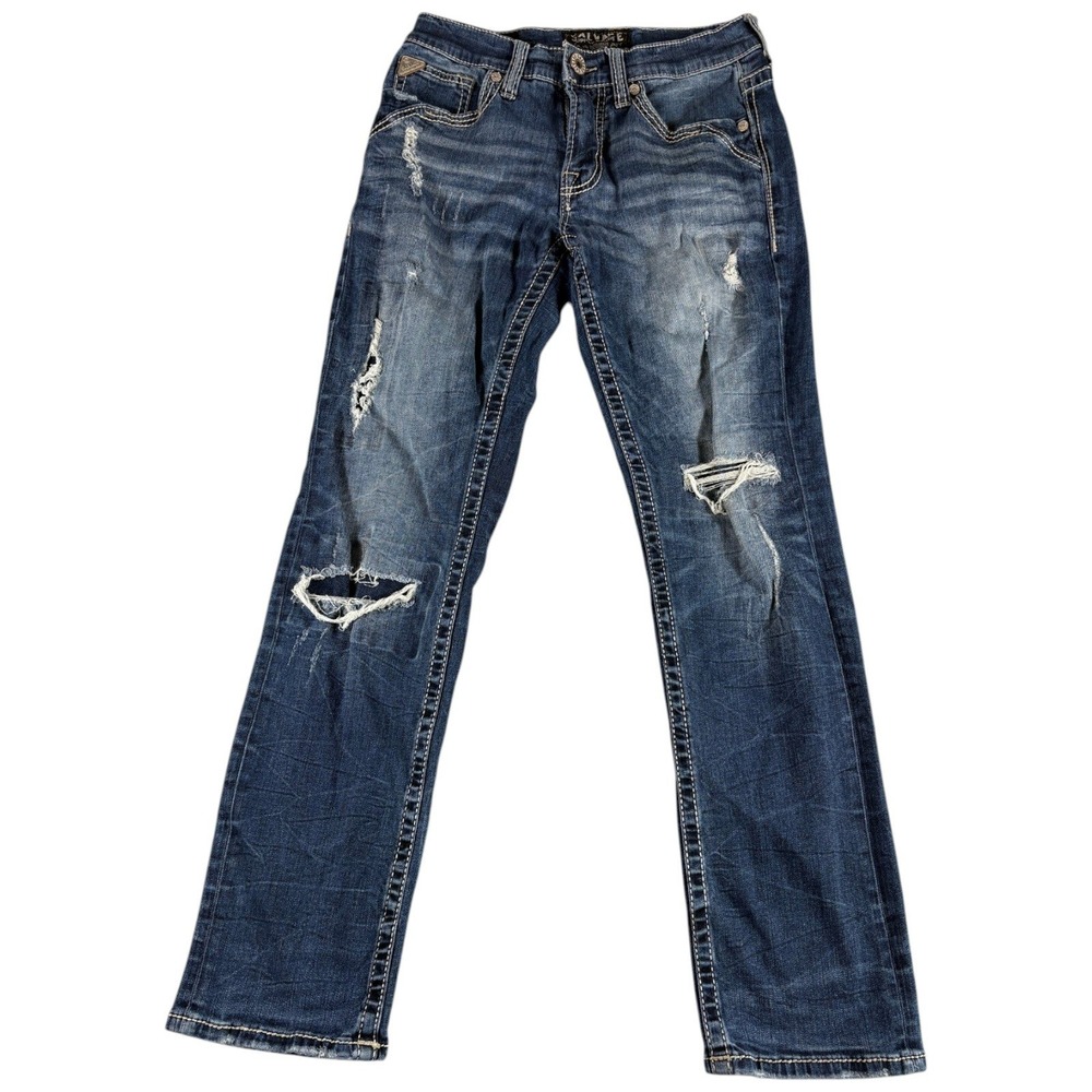 Salvage Mayhem Straight Jeans Mens 31x32 Blue Distressed Straight Worn Workwear